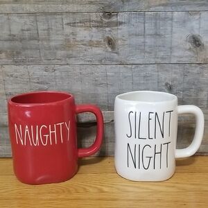 Rae Dunn Set of 2 Christmas Holiday Coffee Mugs Naughty/Nice Silent Night Cup